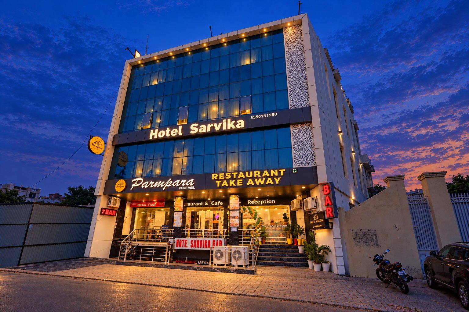 Hotel Sarvika Illuminated Twilight Facade